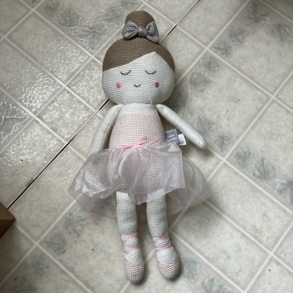 Living Textiles Emma Ballerina‎ Doll 17" Knitted Plush w/ Rattle Cotton Tutu Bow